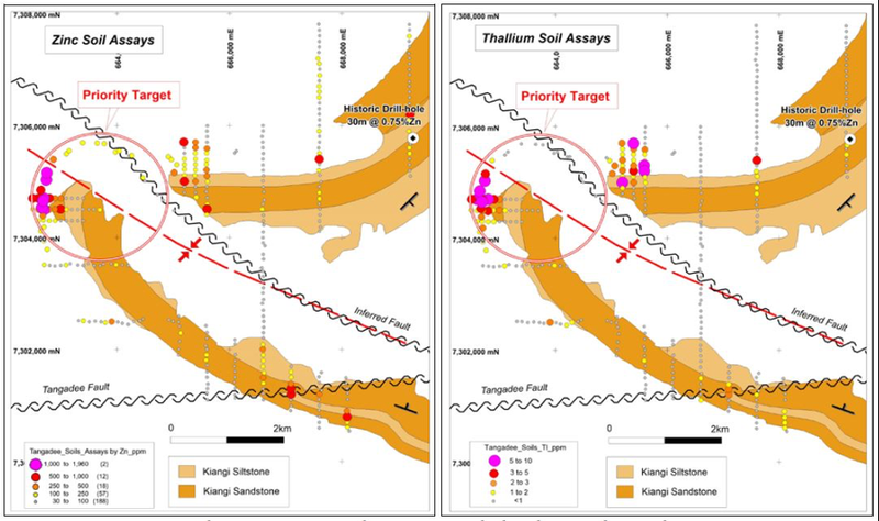 Tangadee Prospect showing priority zinc target area.